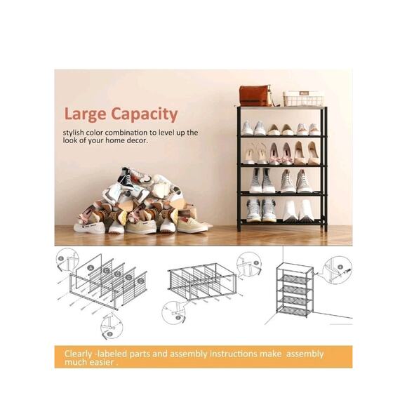 HOMEFORT 5 Tiers Shoe Rack Organizer,23" Shoe Storage Shelf for Closet, Shoe... - Picture 6 of 10